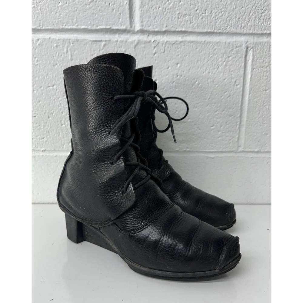 TRIPPEN Germany‎ Women's Medieval Black Leather Platform Boots Sz EU 39 US 8-8.5